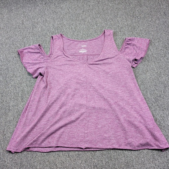 Sonoma Boho Cold Shoulder Top Large Purple Heathered V-Neck Flowy Pleated Back — photo 2